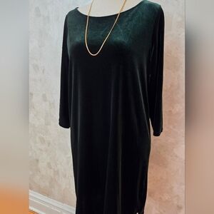 Lord & Taylor Emerald Green Velvet Dress Open Back Shift Dress L